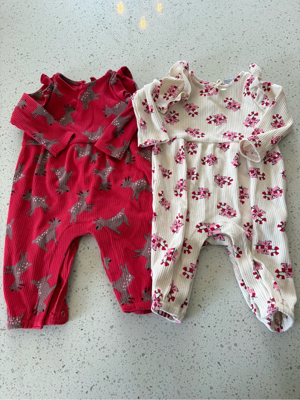 2 Old Navy Christmas Jumpsuits Jumpers Coveralls Onesie Size 3-6 Months